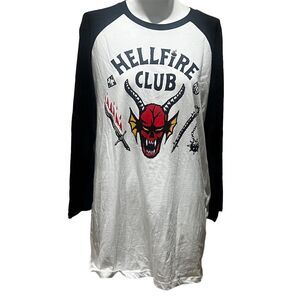 Stranger Things Hellfire Club Raglan T-Shirt XL White Long Sleeve Graphic Print
